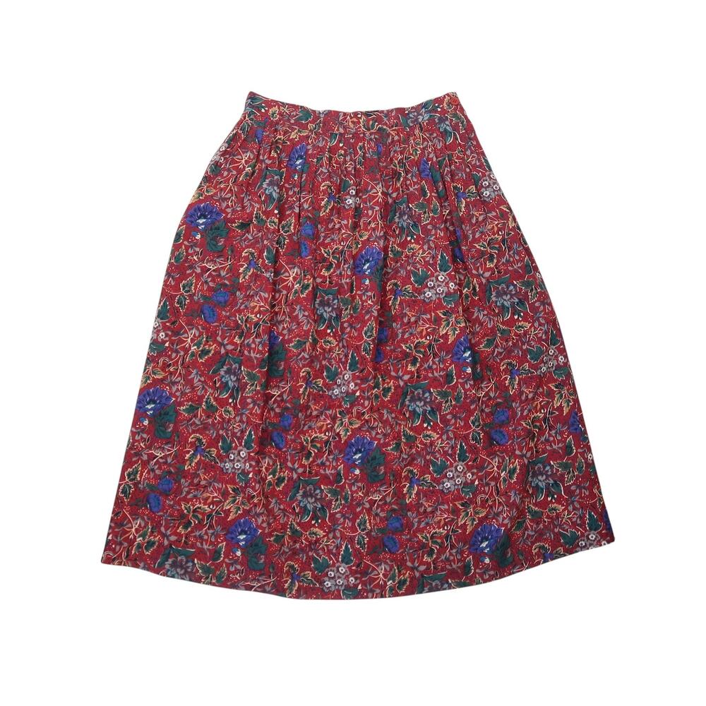 Vintage 80s Amherst Burgundy Red and Blue Wool Pleated Midi Skirt 28"